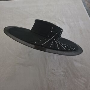 Mr. Hi's Classics Elegant Black Wide-Brim Hat with Rhinestone Accents